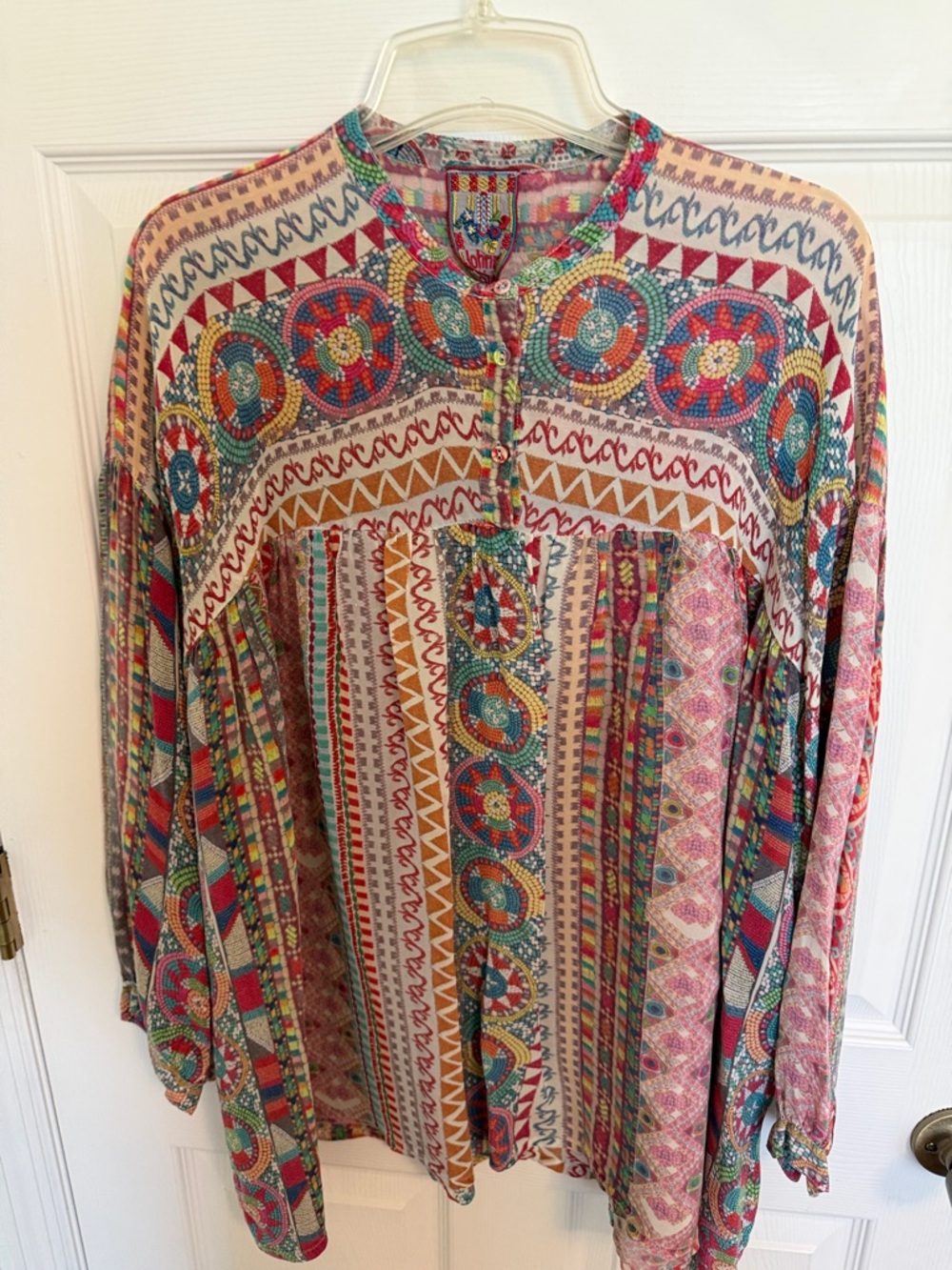 Johnny Was Multicolor Boho Printed Tunic - Pink, Teal, Mustard, Cream